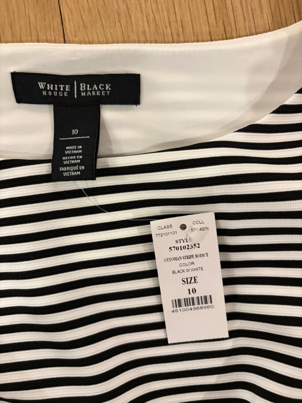 White House Black Market Black & White Striped Belted Peplum Shell - Picture 3 of 6